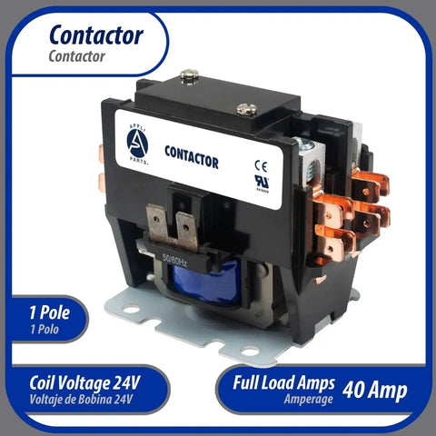 Heavy Duty Workhorse 1 Pole Shunt Contactor With 24V Coil 40 Amp Replacement For HVAC Compressors UL Listed, black unit.