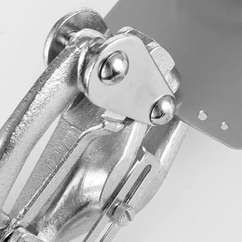 Pro Grade Metal Hole Punch Tool Set for aluminum brass and steel, close-up of beefed-up hand punch cutting through metal sheet.