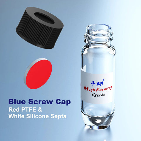 4 mL high-recovery sterile borosilicate glass vial with black 9-425 screw cap and red septum