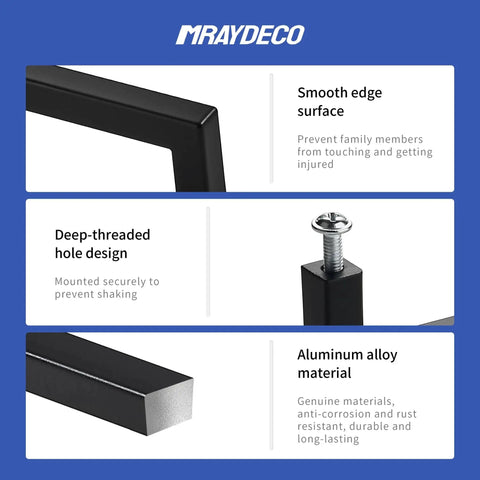 10 Pack Solid Aluminum Matte Black Cabinet Pulls with 5 Inch Hole Center Square Style Handles features and design