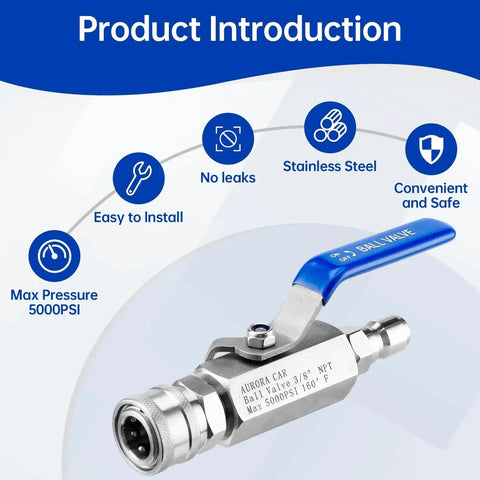 Beefed Up Three Eighths Inch Ball Valve for Power Washers With Quick Connect Pro Grade 5000 PSI Shutoff Stainless Steel