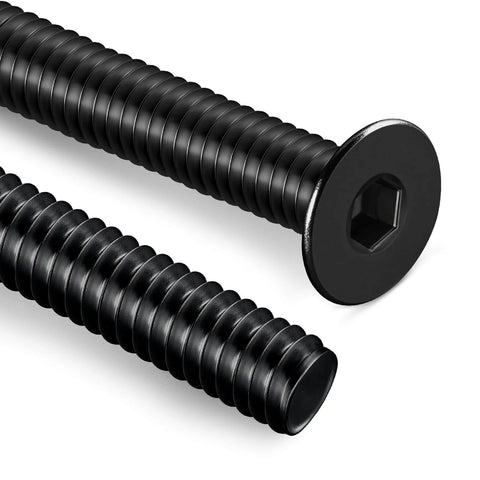 Close-up view of 1/4-20 Stainless Socket Head Cap Screws, 1 Inch Long, Full Thread Countersunk Bolts, 304 Stainless Steel With Black Zinc Finish