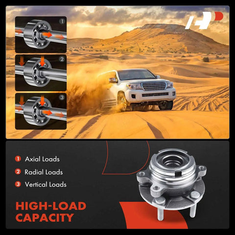 Beefy Front Wheel Bearing And Hub Assembly Set For Nissan Altima 2007 2008 2009 2010 2011 2012 With 2.5L Engine And 29 Splines 5 Lug Direct Fit Replacement showcasing high-load capacity features.
