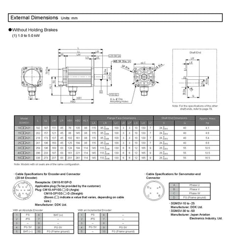 CHUNYE SGMSV servo motor SGMSV-15ADA6C 1.5 kW; front, side and end views with external dimensions diagram