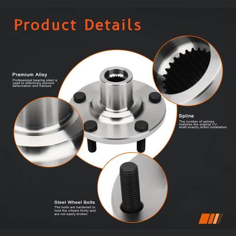 Front Left And Right Wheel Hub Assembly Pair For Toyota Camry 2004 To 2017 Highlander 2001 To 2011 Solara 2004 To 2008 Premium Replacement Bearing Hub Assemblies 930-401 4350228090 Beefed Up Durable, detail view showing premium alloy and steel wheel bolts