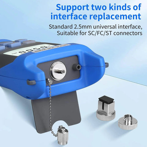 Pro Grade Rechargeable Fiber Optic Light Source And Power Meter For Single Mode Testing With SC FC ST LC Interfaces, blue device
