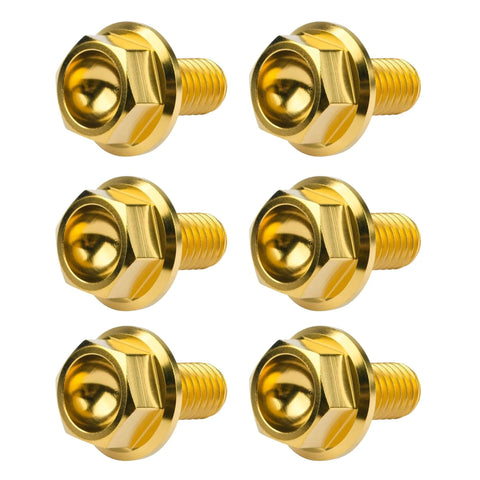 Beefy Titanium Hex Flange Bolts M6 And M8 Set Of Six In Gold Color External Hex Head Screws With Lengths From 10 To 55Mm M6 10 15 20 25 30 35 M8 15 20 25 30 35 40 45 50 55 Grade 5 6Al 4V Titanium Alloy Beefy Fasteners For Bikes And Gear