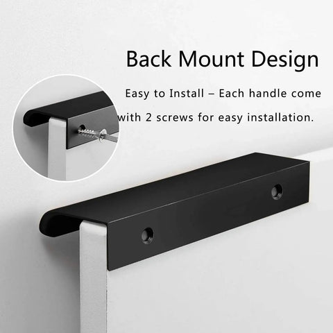 Back Mount Finger Edge Pull 80mm Black Aluminum Alloy Hidden Concealed Tab Handle for Doors with screws visible