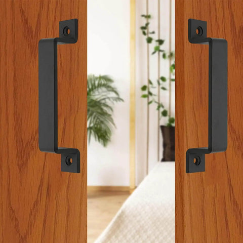 6.1 Inch Barn Door Handles Set Black Gate Pulls for barn doors, sheds, garages, fences, and sliding doors, installed view