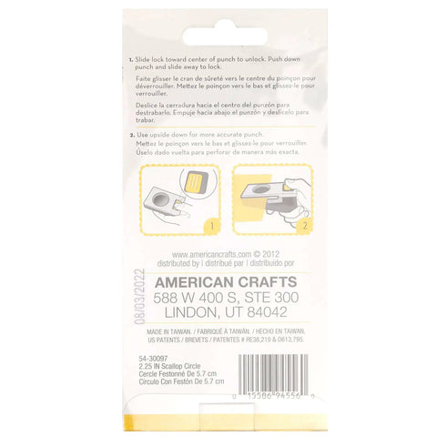 Back packaging of 2.25 Inch Scalloped Circle Punch For Scrapbooks And Card Making showing instructions and product details