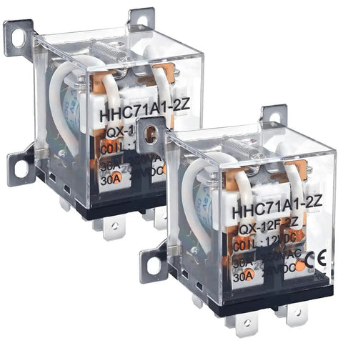 Heavy Duty 12V DC Relay Pack of 2 With 8 Pin Coil, 30A DPDT, 2NO and 2NC Contacts, Flame Retardant Housing