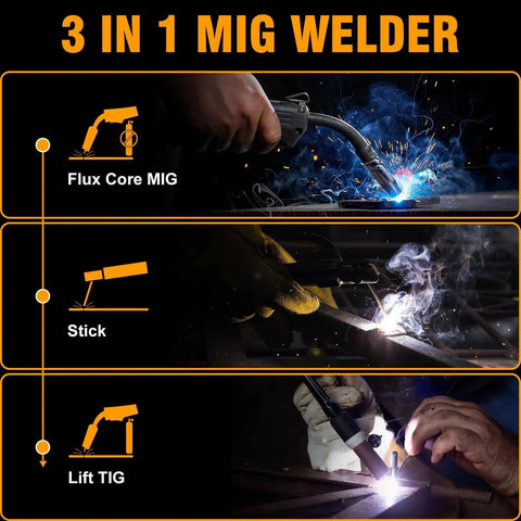 Three In One 110V Welder With 140 Amp Output, Flux Core MIG, Lift TIG, and Stick Welding in action