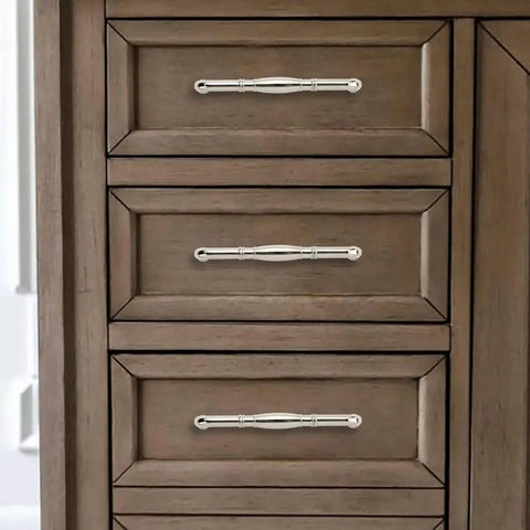 10 Pack Polished Nickel Cabinet Pulls, 3-3/4 Inch 96mm Length installed on wooden dresser drawers