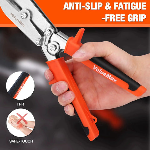 Heavy Duty 5 Blade Hand Crimper For Gutter And Sheet Metal Crimping 22 To 28 Gauge Stainless Steel Ductwork HVAC Downspouts Stove Pipes With Rust Resistant Ergonomic Handle For Fast Consistent Crimps And Long Lasting Performance ValueMax showing anti-slip grip detail