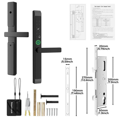 Sliding Glass Door Lock With Fingerprint And App Control Smart Mortise Lock With IC Card Keys And Anti Peep Touchscreen