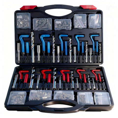314Pcs Helicoil Thread Repair Kit With SAE And Metric Inserts, Drill Bits Taps displayed in an open carrying case
