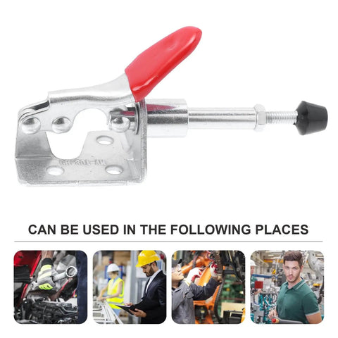 4 Piece Push Pull Toggle Clamp Set For Woodworking And Welding, Horizontal Fast Locking Clips With Quick Release, shown with red handle