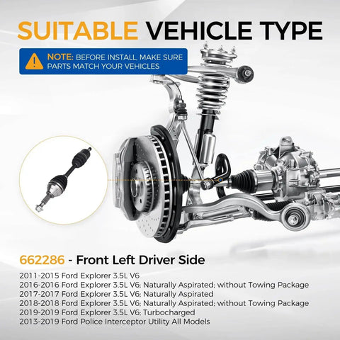 CV Axle Assembly 662286 For 2011 2019 Ford Explorer And 2013 2019 Police Interceptor Utility Front Left Driver Side