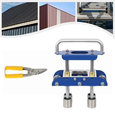 Blue V-Shaped Edge Bead Roller Hand Sheet Metal Bender 0-90 Degree Flex Pro Grade tool with built-in scale and shears.