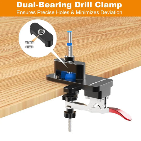 Concealed Hinge Jig With Quick Clamp, Includes 35mm And 26mm Drill Bits, Aluminum Cabinet Door Locator Tool on wooden surface