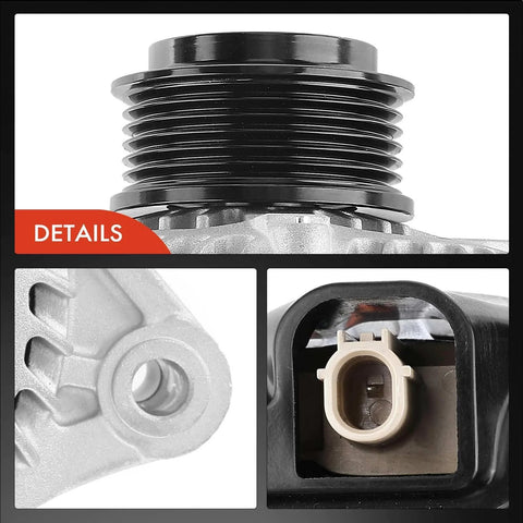 Close-up details of the 12V 135A CW Pulley Alternator For Honda Acura V6 3.5L Cars Fits RDX 2016-2018 TLX 2016-2020 Accord 2013-2017 Crosstour 2013-2015 6-Groove Pulley Plug-And-Play Direct Replacement For 104211-8300 And 104211-8390.