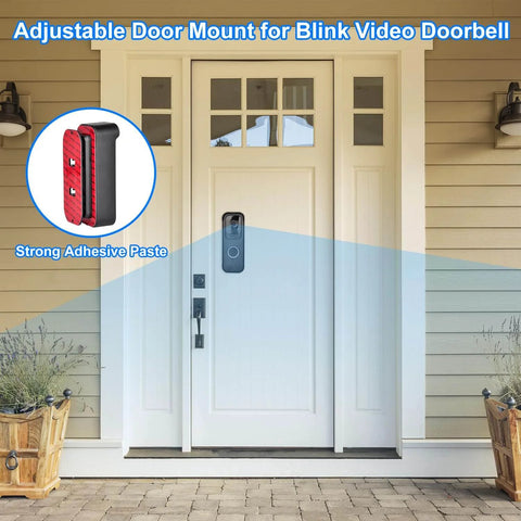 Front door with Adjustable Angle Mounting Bracket for Video Doorbell 2021 Black shown with strong adhesive paste.