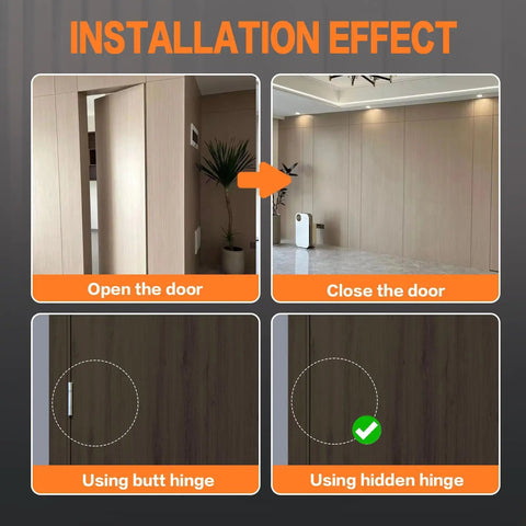 Installation effect of Ultra Thin Hidden Door Hinges For Secret Rooms Invisible Concealed Hinges Heavy Duty Adjustable Butt Hinges.