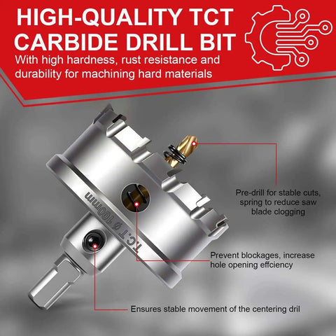 4 Inch Tungsten Carbide Tipped Hole Saw Set With Spring Loaded Pilot Bits 100mm, shown with carbide teeth and pilot bit features.