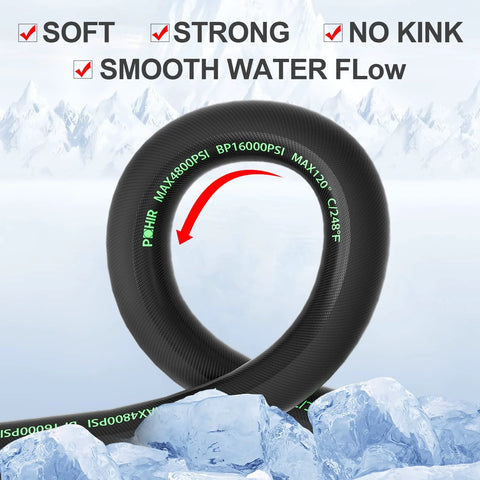 POHIR 3/8 in pressure washer whip hose, black coil with green 4800 PSI markings, 2 ft length