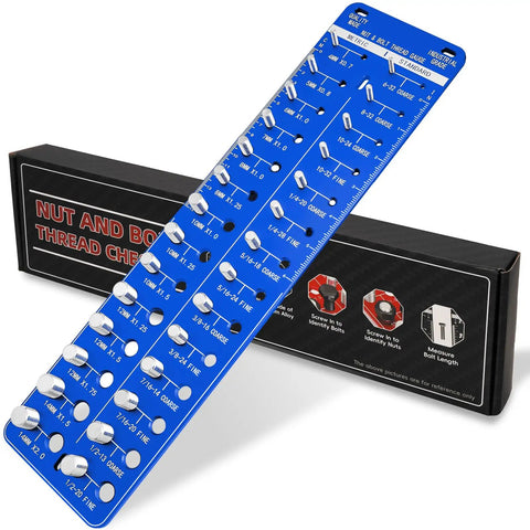 Thread Size Checker For Nuts And Bolts Nut And Bolt Thread Gauge For Measuring Threads Precise Thread Checker Tool with red and blue indicators positioned on table.