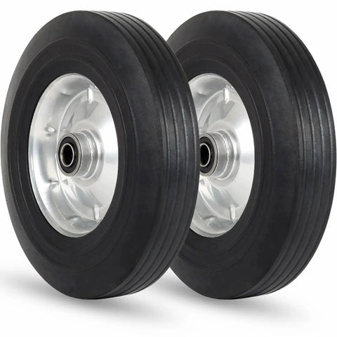 Set of 2, 10 Inch By 2.5 Inch Flat Free Solid Rubber Tire With 5/8 Inch Axle Bore Hole And 2 1/4 Inch Hub Replacement Wheel for carts