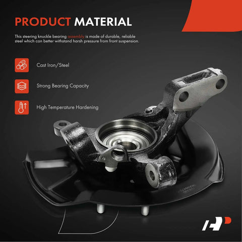 Front Right Steering Knuckle And Wheel Bearing Hub Assembly For Toyota Camry 1997 1998 1999 2000 2001 L4 2.2L Sedan No Fuss Direct Fit Replacement, 15 INCH Wheels, Passenger Side, Rock Solid Durability, shown in cast iron steel material