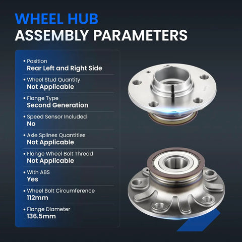 Two Piece Rear Wheel Bearing And Hub Assembly For Five Lug Vehicles With Abs Compatible With Volkswagen Beetle Golf