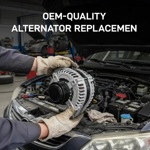 Mechanic installing Durable Alternator Replacement For F Series Trucks And E Series Vans 97-02 F-150 Expedition 1997-1999 F-250 V8 5.4L 4.6L Econoline 97-01 E-150 E-250 E-350 321-1772 Compatible