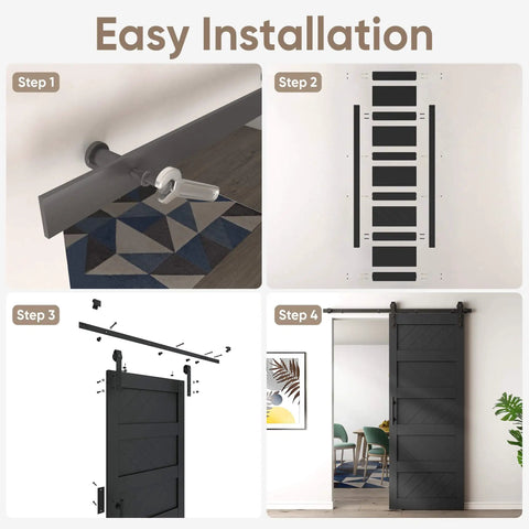 32x84 Inch Wave Style Sliding Barn Door Kit With Hardware Included, Solid Wood Core With MDF And PVC Covered, installation steps