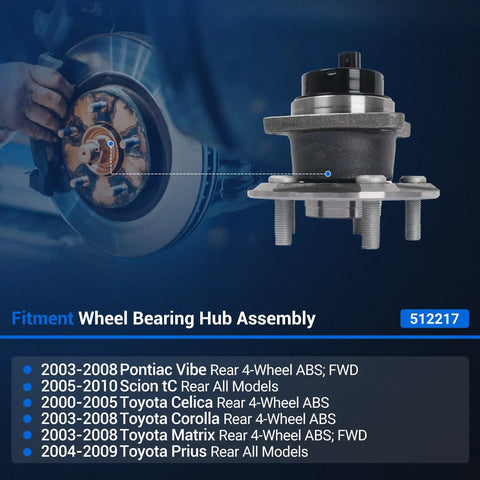 Fitment diagram of Pair Rear Wheel Bearing Hub Assembly For Toyota Corolla 2003 Through 2008 Prius 2004 Through 2009 Celica 2000