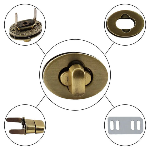 Bronze Turn Lock Closure For Purses And Handbags, 5 Pack Oval Twist Lock Metal Hardware In Zinc Alloy, 0.9 X 0.66 X 0.45 Inches, Easy Install