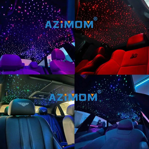 Dual Color 20W Fiber Optic Starlight Headliner Kit With 1200 Strands, RGBW Light Source installed in car interiors.