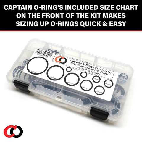 120 Piece Pro Grade O Ring Kit For SAE J2244/2 ISO 6149 Metric Port Hydraulic Fittings Includes 9 Sizes Buna N 90 Durometer O Rings Compatible With John Deere And Other Hydraulic Equipment in clear plastic case with size chart