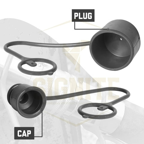 2-pack ISO 16028 hydraulic quick-disconnect dust caps and female plug covers for 1/2 skid-steer attachments, black