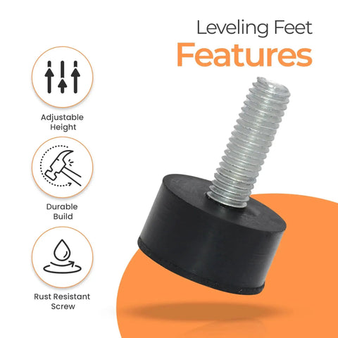 8 Pack Rubber Adjustable Furniture Leveler Feet, Threaded M8 Leveling Screws for Tables and Chairs, close-up of single leveler