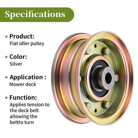 Replacement Idler Pulley 756-04224 756-0981 Flat Belt Tensioner Silver for Mower Deck Specifications