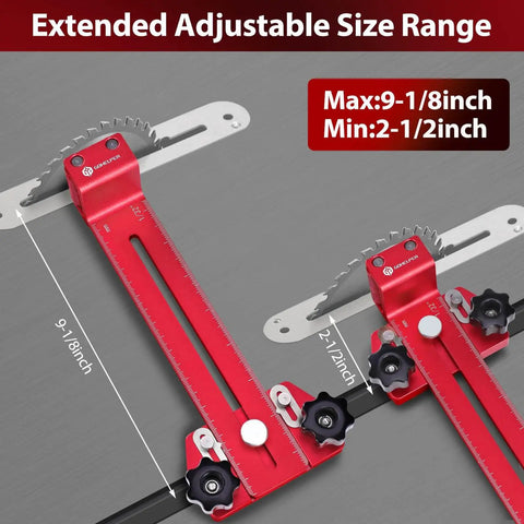 No Fuss Safe One Way Roller Bearing Thin Rip Jig for Table Saws, red aluminum, adjustable for accurate repetitive narrow strip cuts