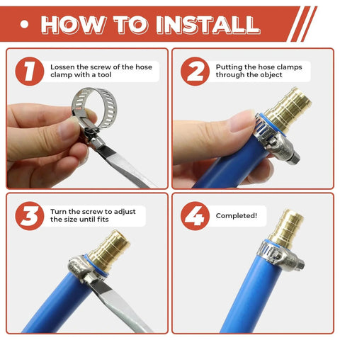 Installation steps for 24 Pack 1 1/8 To 2 Inch Worm Gear Hose Clamps Adjustable Range 27-51mm 304 Stainless Steel