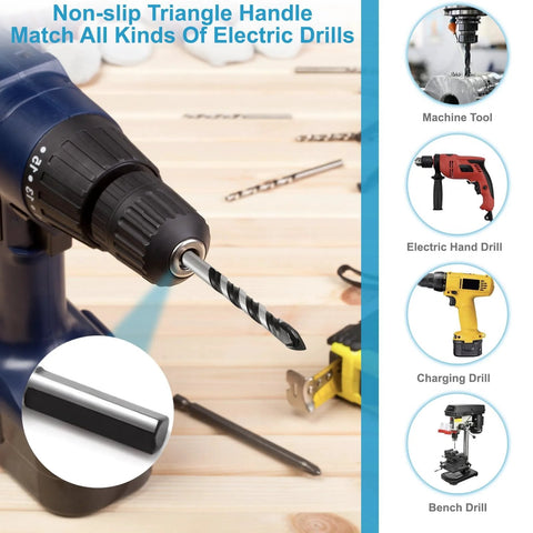 Pro Grade Masonry Drill Bit Set 12 Piece One Eighth To One Half Inch Carbide Tips for various electric drills.