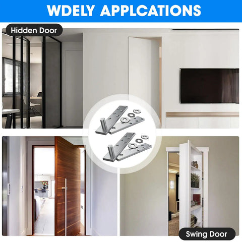 Hidden Door Hinge Set Heavy Side Type For Wood Doors And Bookshelves, 2 Pack Pivot Hinges showing different door applications