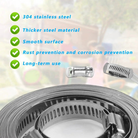 304 Stainless Steel Hose Clamp Kit For DIY Projects - Cut-To-Fit 12 Ft Metal Strap With 10 Heavy-Duty Fasteners featured.
