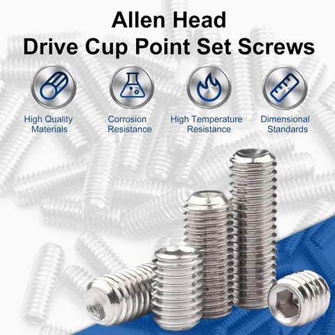 M3 X 3mm Flat Cup Point Set Screws, 304 Stainless Steel, Internal Hex Allen Drive, Socket Grub Screws, 50 Pack, front view