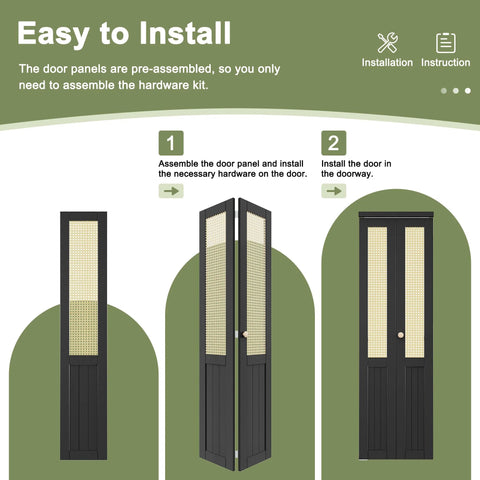 Installation of Rattan Bifold Closet Door With Cane Webbing And Wood Interior Black Barn Style Doors 36 By 80 Inch