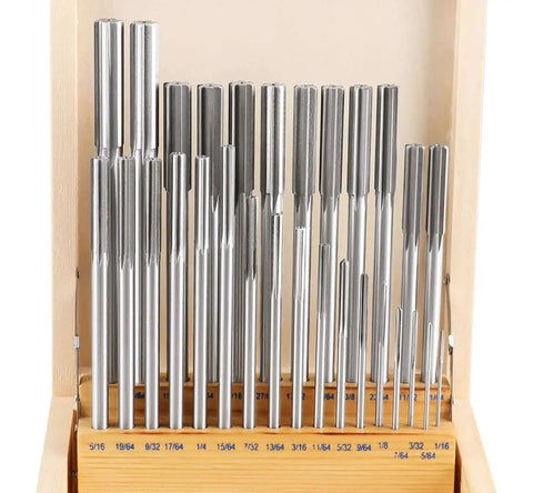Chucking Reamer Set 29 Piece HSS Straight Flute Right Hand Cut One Sixteenth To One Half Inch Increments For Precise Hole Finishing